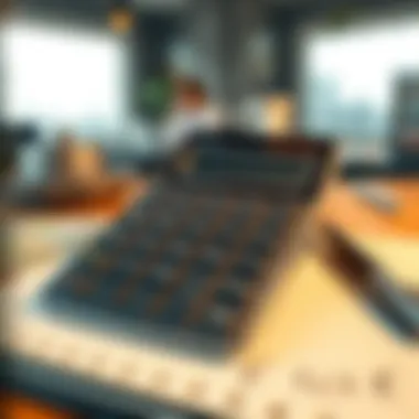 Currency Conversion Calculator Calculator with currency symbols on a notepad