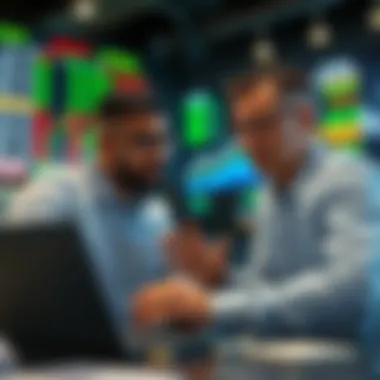 Financial Analysis in Currency Exchange Professionals analyzing financial data on a laptop