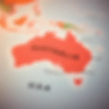 Australia and USA Geographic Overview Map highlighting Australia and the USA