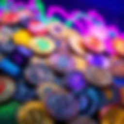 A digital collage showcasing various cryptocurrencies in vibrant colors