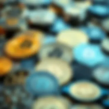 Diverse types of encryption coins displayed