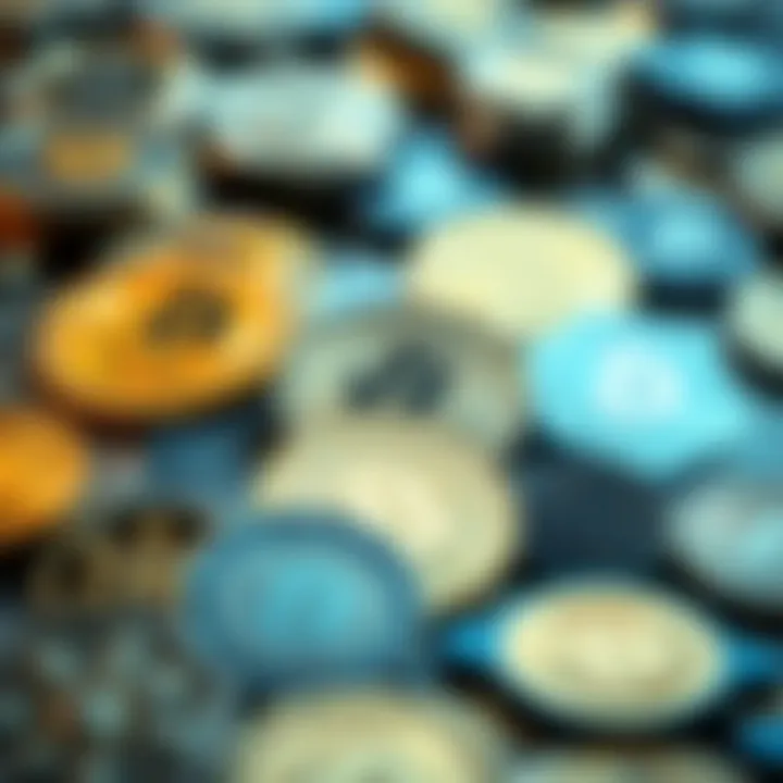 Diverse types of encryption coins displayed
