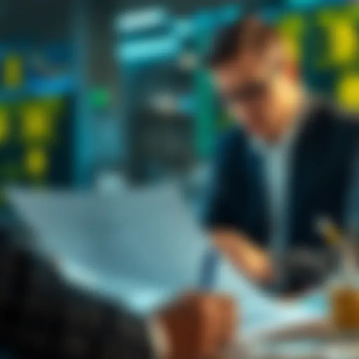 Professional examining cryptocurrency-related documents