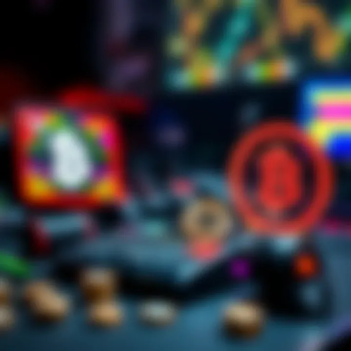 Gaming Meets Cryptocurrency Illustration showing interaction between gaming and cryptocurrency symbols