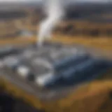 Aerial view of geothermal power plants in Iceland